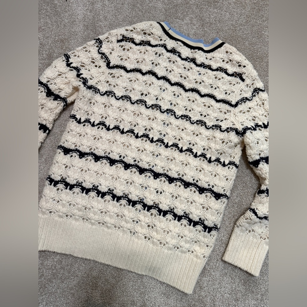 Sandro - Ludvik Cream Crochet Cardigan Sweater w Logo Patch Pocket - size Small - Picture 13 of 14